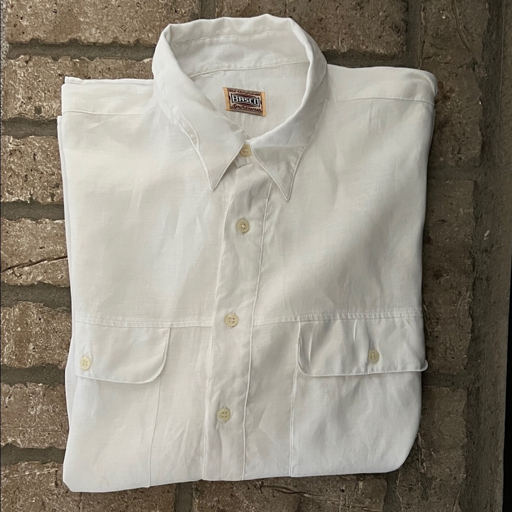 Vintage 80s/90s All American Basco Sportswear White Linen Button-Up Shirt Men’s